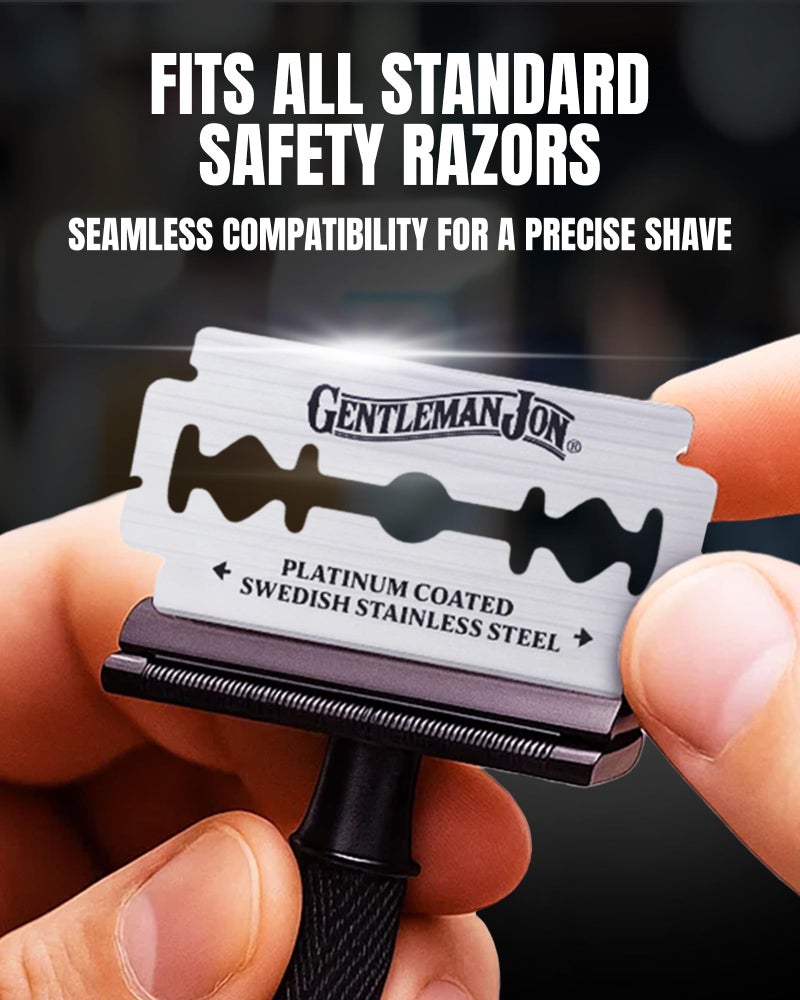 Gentleman Jon 50-Pack Platinum Double Edge Razor Blades - Premium Swedish Stainless Steel Safety Razor Blades - Platinum Coated Blade For Smooth and Comfortable Shaves - Fits Most Men's Safety Razors - Image 3